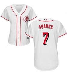 Women's Majestic Cincinnati Reds #7 Eugenio Suarez Authentic White Home Cool Base MLB Jersey