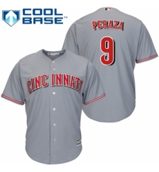 Men's Majestic Cincinnati Reds #9 Jose Peraza Replica Grey Road Cool Base MLB Jersey