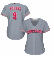 Women's Majestic Cincinnati Reds #9 Jose Peraza Authentic Grey Road Cool Base MLB Jersey