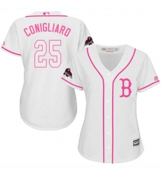 Women's Majestic Boston Red Sox #25 Tony Conigliaro Authentic White Fashion 2018 World Series Champions MLB Jersey