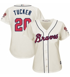 Women's Majestic Atlanta Braves #20 Preston Tucker Authentic Cream Alternate 2 Cool Base MLB Jersey