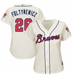 Women's Majestic Atlanta Braves #26 Mike Foltynewicz Authentic Cream Alternate 2 Cool Base MLB Jersey