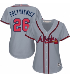 Women's Majestic Atlanta Braves #26 Mike Foltynewicz Authentic Grey Road Cool Base MLB Jersey