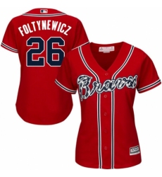 Women's Majestic Atlanta Braves #26 Mike Foltynewicz Authentic Red Alternate Cool Base MLB Jersey