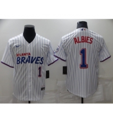Men's Atlanta Braves #1 Ozzie Albies White 2021 City Connect Stitched MLB Cool Base Nike Jersey