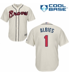 Youth Majestic Atlanta Braves #1 Ozzie Albies Replica Cream Alternate 2 Cool Base MLB Jersey