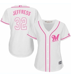 Women's Majestic Milwaukee Brewers #32 Jeremy Jeffress Authentic White Fashion Cool Base MLB Jersey