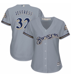 Women's Majestic Milwaukee Brewers #32 Jeremy Jeffress Replica Grey Road Cool Base MLB Jersey