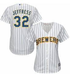 Women's Majestic Milwaukee Brewers #32 Jeremy Jeffress Replica White Home Cool Base MLB Jersey