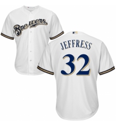 Youth Majestic Milwaukee Brewers #32 Jeremy Jeffress Replica White Alternate Cool Base MLB Jersey