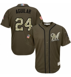 Men's Majestic Milwaukee Brewers #24 Jesus Aguilar Authentic Green Salute to Service MLB Jersey