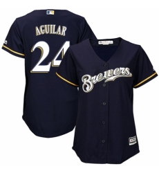 Women's Majestic Milwaukee Brewers #24 Jesus Aguilar Replica Navy Blue Alternate Cool Base MLB Jersey