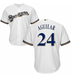 Youth Majestic Milwaukee Brewers #24 Jesus Aguilar Replica White Alternate Cool Base MLB Jersey