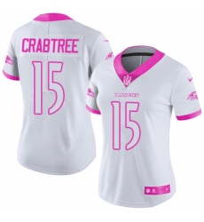 Women's Nike Baltimore Ravens #15 Michael Crabtree Limited White/Pink Rush Fashion NFL Jersey