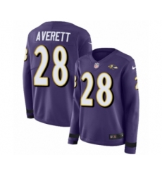 Women's Nike Baltimore Ravens #28 Anthony Averett Limited Purple Therma Long Sleeve NFL Jersey