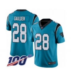 Men's Carolina Panthers #28 Rashaan Gaulden Limited Blue Rush Vapor Untouchable 100th Season Football Jersey