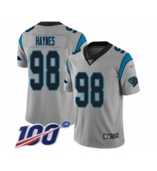 Men's Carolina Panthers #98 Marquis Haynes Silver Inverted Legend Limited 100th Season Football Jersey