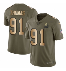 Men's Nike Cleveland Browns #91 Chad Thomas Limited Olive/Gold 2017 Salute to Service NFL Jersey