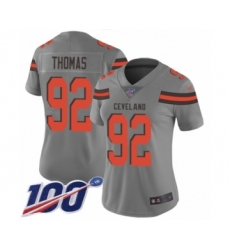 Women's Cleveland Browns #92 Chad Thomas Limited Gray Inverted Legend 100th Season Football Jersey