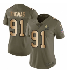 Women's Nike Cleveland Browns #91 Chad Thomas Limited Olive/Gold 2017 Salute to Service NFL Jersey