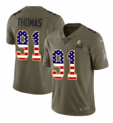 Youth Nike Cleveland Browns #91 Chad Thomas Limited Olive/USA Flag 2017 Salute to Service NFL Jersey