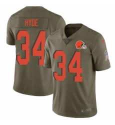 Men's Nike Cleveland Browns #34 Carlos Hyde Limited Olive 2017 Salute to Service NFL Jersey