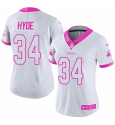 Women's Nike Cleveland Browns #34 Carlos Hyde Limited White/Pink Rush Fashion NFL Jersey