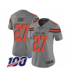 Women's Cleveland Browns #38 T. J. Carrie Limited Gray Inverted Legend 100th Season Football Jersey