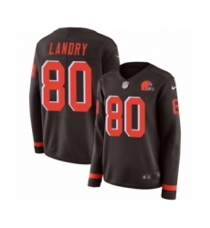 Women's Nike Cleveland Browns #80 Jarvis Landry Limited Brown Therma Long Sleeve NFL Jersey