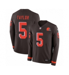 Youth Nike Cleveland Browns #5 Tyrod Taylor Limited Brown Therma Long Sleeve NFL Jersey