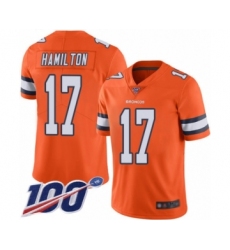 Men's Denver Broncos #17 DaeSean Hamilton Limited Orange Rush Vapor Untouchable 100th Season Football Jersey