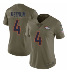 Women's Nike Denver Broncos #4 Case Keenum Limited Olive 2017 Salute to Service NFL Jersey