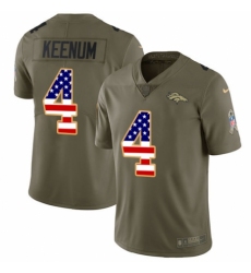 Youth Nike Denver Broncos #4 Case Keenum Limited Olive/USA Flag 2017 Salute to Service NFL Jersey