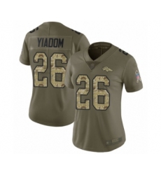 Women's Denver Broncos #26 Isaac Yiadom Limited Olive Camo 2017 Salute to Service Football Jersey