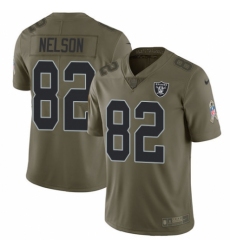Youth Nike Oakland Raiders #82 Jordy Nelson Limited Olive 2017 Salute to Service NFL Jersey