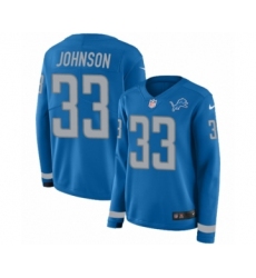 Women's Nike Detroit Lions #33 Kerryon Johnson Limited Blue Therma Long Sleeve NFL Jersey