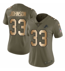 Women's Nike Detroit Lions #33 Kerryon Johnson Limited Olive/Gold Salute to Service NFL Jersey