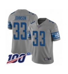 Youth Detroit Lions #33 Kerryon Johnson Limited Gray Inverted Legend 100th Season Football Jersey