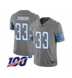 Youth Detroit Lions #33 Kerryon Johnson Limited Steel Rush Vapor Untouchable 100th Season Football Jersey