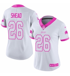Women's Nike Detroit Lions #26 DeShawn Shead Limited White/Pink Rush Fashion NFL Jersey