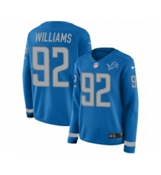 Women's Nike Detroit Lions #92 Sylvester Williams Limited Blue Therma Long Sleeve NFL Jersey