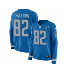 Women's Nike Detroit Lions #82 Luke Willson Limited Blue Therma Long Sleeve NFL Jersey