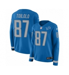 Women's Nike Detroit Lions #87 Levine Toilolo Limited Blue Therma Long Sleeve NFL Jersey