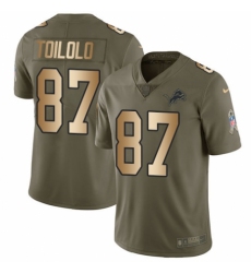 Youth Nike Detroit Lions #87 Levine Toilolo Limited Olive/Gold Salute to Service NFL Jersey
