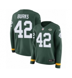 Women's Nike Green Bay Packers #42 Oren Burks Limited Green Therma Long Sleeve NFL Jersey