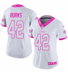 Women's Nike Green Bay Packers #42 Oren Burks Limited White/Pink Rush Fashion NFL Jersey