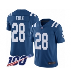 Men's Indianapolis Colts #28 Marshall Faulk Royal Blue Team Color Vapor Untouchable Limited Player 100th Season Football Jersey