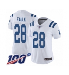 Women's Indianapolis Colts #28 Marshall Faulk White Vapor Untouchable Limited Player 100th Season Football Jersey