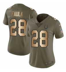 Women's Nike Indianapolis Colts #28 Marshall Faulk Limited Olive/Gold 2017 Salute to Service NFL Jersey