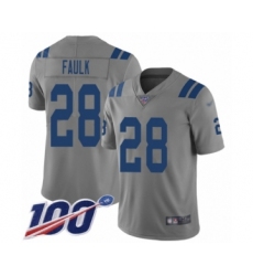Youth Indianapolis Colts #28 Marshall Faulk Limited Gray Inverted Legend 100th Season Football Jersey